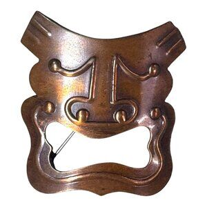 1950 Unsigned Rebajes Modernist Copper Comedy Mask Brooch MCM Drama Face Theatre